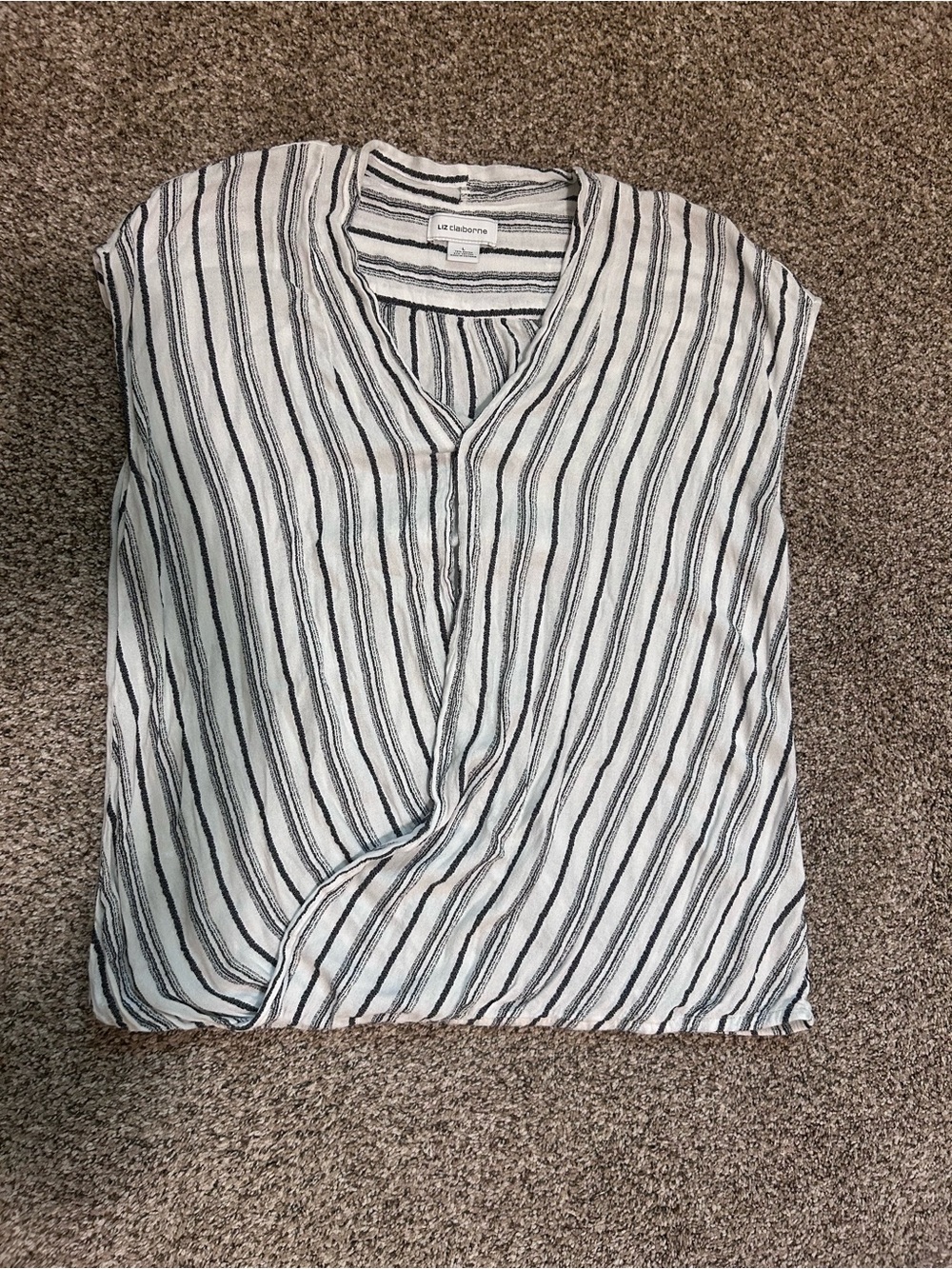 Liz Claiborne Black & White Striped V-Neck Wrap Blouse